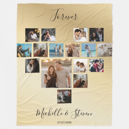 Couverture Polaire Cadeau Couples Saint Valentin Coeur Photo Collage (Devant)