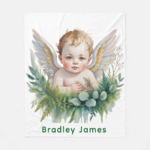 Couverture Polaire Cadeau de baptême Ange bébé à l'aquarelle avec ver