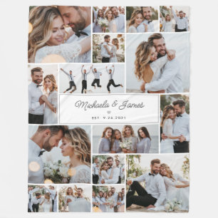 Couverture Polaire Cadeau de mariage avec collage de 16 photos des no
