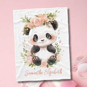 Couverture Polaire Cadeau Fille Bébé Panda Rose Fleurs Floral