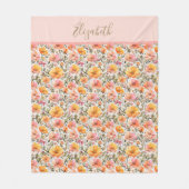 Couverture Polaire Cadeau Fleur sauvage Monogramme rose jaune orange (Devant)