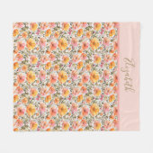 Couverture Polaire Cadeau Fleur sauvage Monogramme rose jaune orange (Devant (Horizontal))