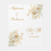 Couverture Polaire Cadeau Mariage Monogram Gold Floral (Devant)