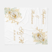 Couverture Polaire Cadeau Mariage Monogram Gold Floral (Devant (Horizontal))