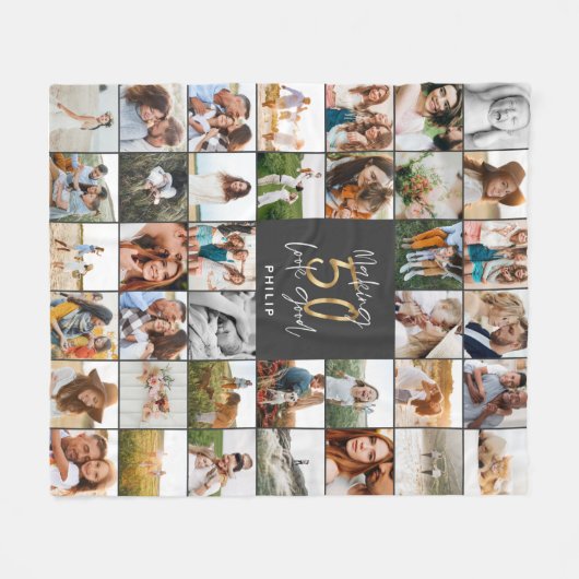 Couverture Polaire Cadeau moderne 50e anniversaire multi-photo script (Devant (Horizontal))