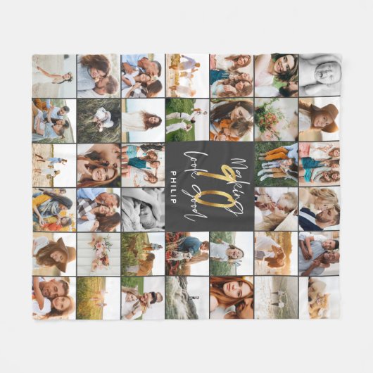 Couverture Polaire Cadeau moderne 90e anniversaire multi photo script (Devant (Horizontal))