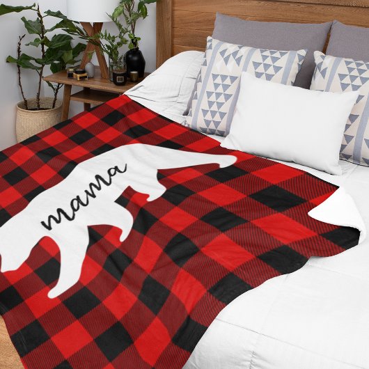 Couverture Polaire Cadeau moderne Rouge Plaid Et Blanc Mama Ours