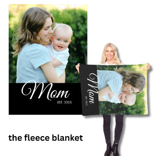 Couverture Polaire Cadeau Photo Noir Script Établie Maman
