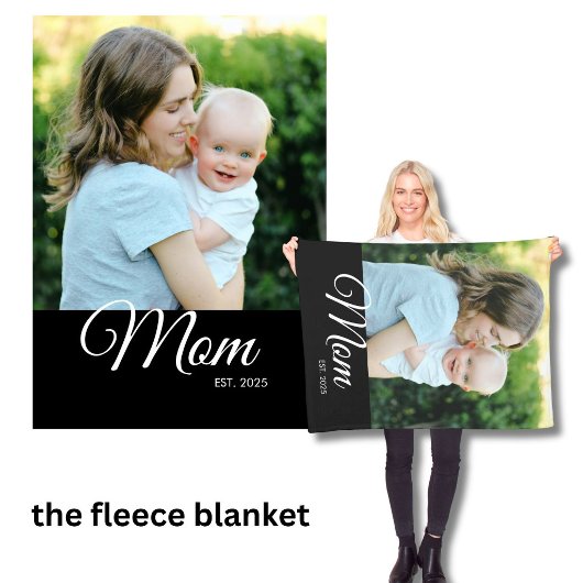 Couverture Polaire Cadeau Photo Noir Script Établie Maman