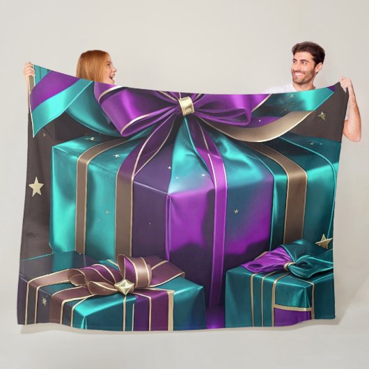 Couverture Polaire Cadeaux Enveloppés Turquoise Violet (En situation)