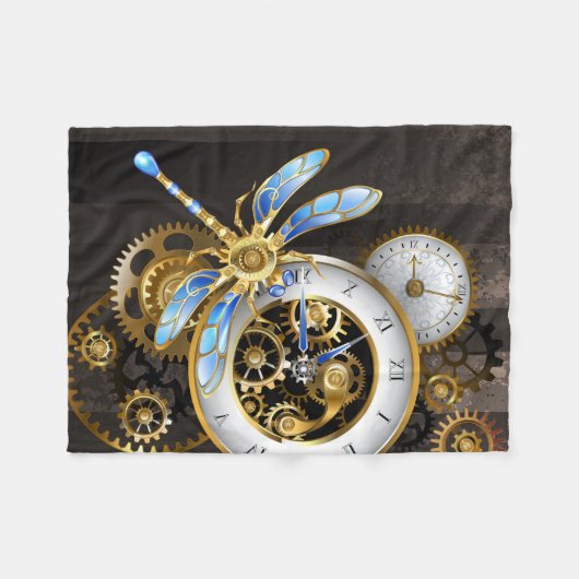 Couverture Polaire Cadran Steampunk avec libellule (Devant (Horizontal))
