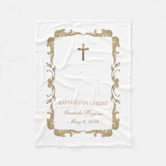 Couverture Polaire Cadre croisé de crucifix d'or de baptême (Devant)