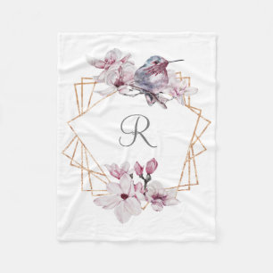 Couverture Polaire Cadre Or Magnolias Blanches Roses Monogramme
