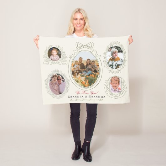 Couverture Polaire Cadres ruban et botanique 5 grands-parents photo (En situation)