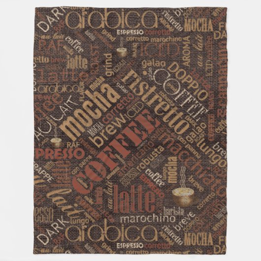 Couverture Polaire Café sur Burlap Word Cloud Brown ID283 (Devant)