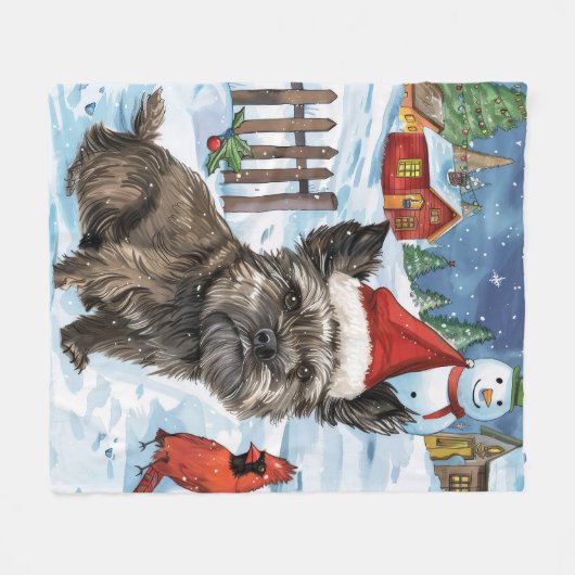 Couverture Polaire Cairn Terrier Chien Winter Wonderland Noël Joie (Devant (Horizontal))