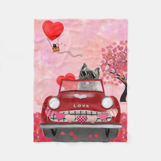 Couverture Polaire Cairn Terrier voiture avec coeur Valentine's (Devant)