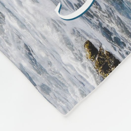 Couverture Polaire California Beach, Vagues Turquoises, Texte Blanc (Coin)