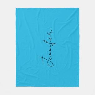 Couverture Polaire Calligraphie Élégante Plaque Simple Nom Bleu