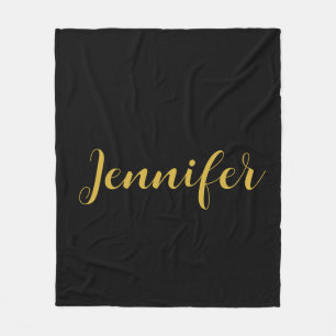 Couverture Polaire Calligraphie minimaliste moderne Nom Black Gold