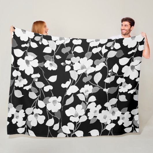 Couverture Polaire CAMELLIAS BLANCS NOIRS, FEUILLES, FOLIAGE, Floral  (En situation)