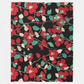 Couverture Polaire CAMELLIAS ROUGES, FEUILLES BLANCS VERTS NOIR Flora (Devant)