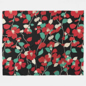 Couverture Polaire CAMELLIAS ROUGES, FEUILLES BLANCS VERTS NOIR Flora (Devant (Horizontal))