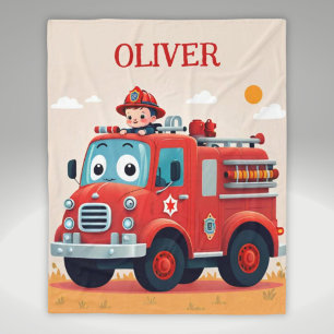 Couverture Polaire Camion de pompiers mignon et garçon pompier