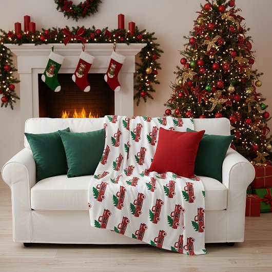 Couverture Polaire Camion rouge et arbre