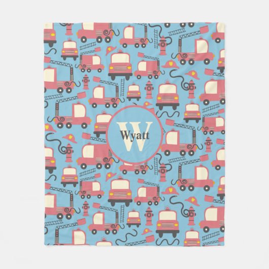 Couverture Polaire Camions rouges Pompiers Enfants Personnalisés (Devant)