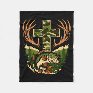 Couverture Polaire Camo Foi Chasse Pêche Croix Pêcheur à la ligne Pêc