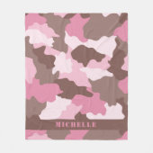 Couverture Polaire Camo Girly Camouflage rose Nom du monogramme (Devant)
