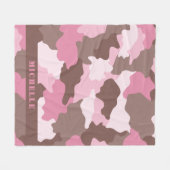 Couverture Polaire Camo Girly Camouflage rose Nom du monogramme (Devant (Horizontal))