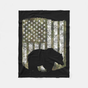 Couverture Polaire Camo Us Drapeau Ours Grizzli Camoflage Chasse Chas
