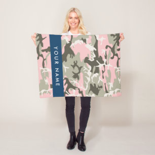 Couverture Polaire Camouflage rose et vert Votre nom Personnalisez