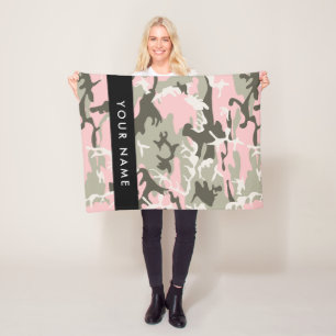 Couverture Polaire Camouflage rose et vert Votre nom Personnalisez