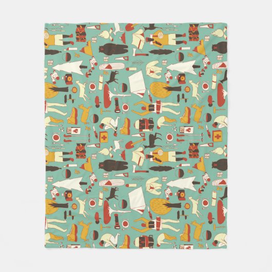 Couverture Polaire Camping à la main, motif rétro sans soudure. (Devant)