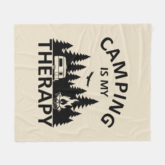 Couverture Polaire Camping est ma thérapie drôle slogan de camper (Devant (Horizontal))