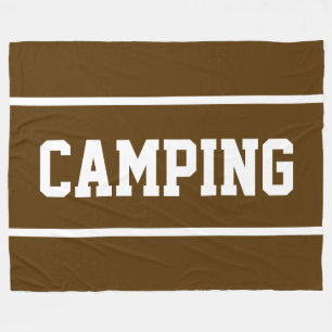 Couverture Polaire CAMPING Sporty Texte Blanc Rayures sur Brun Gras