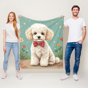 Couverture Polaire Caniche blanc adorable avec noeud papillon