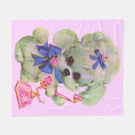 Couverture Polaire caniche mignon avec téléphone rose (Devant (Horizontal))