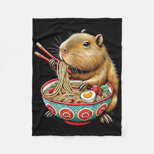 Couverture Polaire Capybara Aime Les Nouilles Capybara Manger Du Bram (Devant)