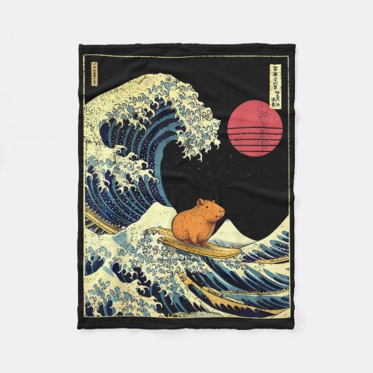 Couverture Polaire Capybara Japanese Kanagawa Wave Funny Surf Animal  (Devant)