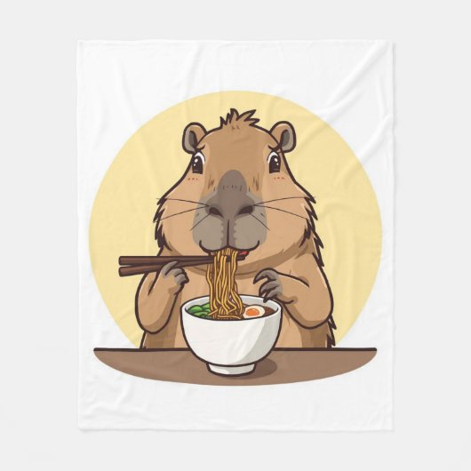 Couverture Polaire Capybara mangeant des ramen (Devant)