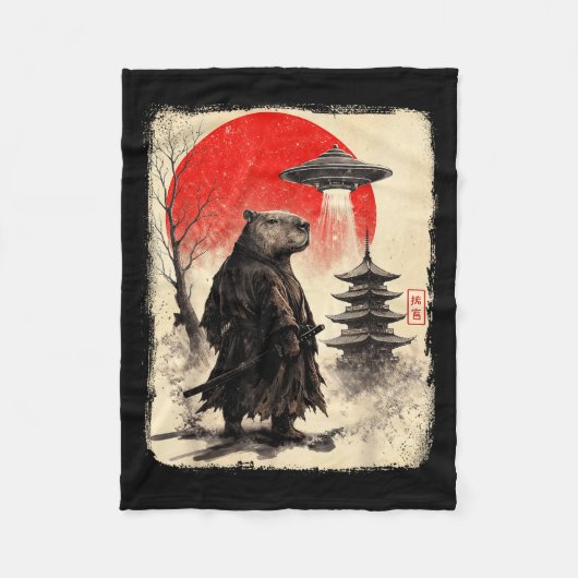 Couverture Polaire Capybara Samurai Retro Ufo Japanese Warrior Tenshu (Devant)