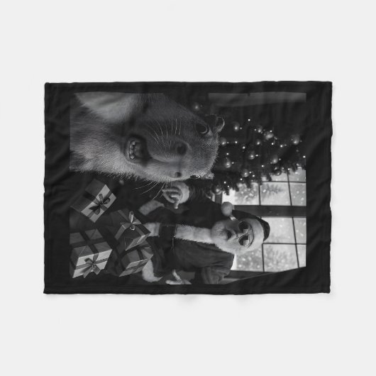 Couverture Polaire Capybara Selfie With Santa Funny Capybara For Men (Devant (Horizontal))