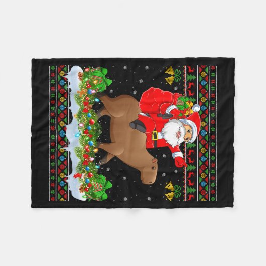 Couverture Polaire Capybara Xmas Pajamas Ugly Santa Riding Capybara C (Devant (Horizontal))