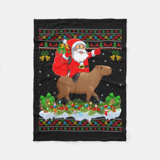 Couverture Polaire Capybara Xmas Pajamas Ugly Santa Riding Capybara C (Devant)