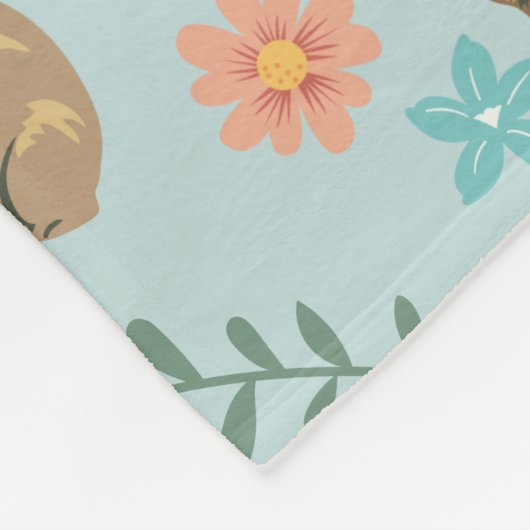 Couverture Polaire Capybaras avec fleurs vert (Coin)
