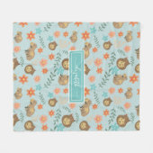 Couverture Polaire Capybaras avec fleurs vert Nom personnalisé (Devant (Horizontal))